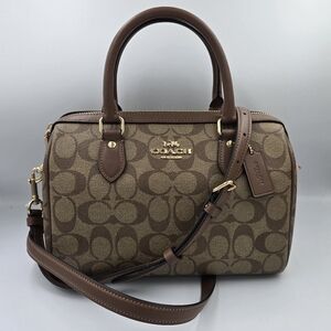 COACH CH280 Rowan 2way Satchel Crossbody Khaki PVC Saddle Brown Leather NWOT